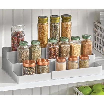 mDesign Plastic Expandable 3-Tier Shelf Rack Organizer - Storage for Bathroom Vanity, Cabinet, Cupboard, Drawer - Holds Medicine, Vitamins, Supplements, Cosmetics - Ligne Collection - Light Gray - color: Light Gray