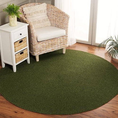 SAFAVIEH Braided Indoor/Outdoor Washable Round Rug 6', Green BRD315A | 1/4" Pile, Machine Washable, Easy Care, Polypropylene Fibers, Handwoven, Round Rug, Living Room, Patio