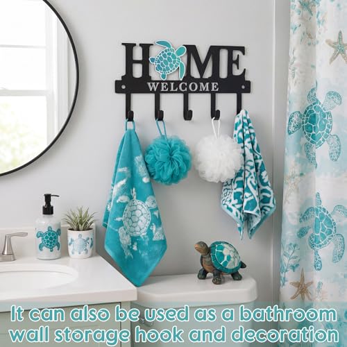 Key Holder Wall Mount Sea Turtle Metal Key Hooks Organizer Hanger Coat Rack with 5 Hooks Beach Nautical Welcome Home Wall Decor for Entryway Bathroom Hallway Living Room 9.8 Inch - style: Turtle