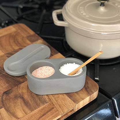Fox Run 11725 Cement Double Salt Cellar with Spoon, 3 x 3.5 x 6.25 inches, Gray