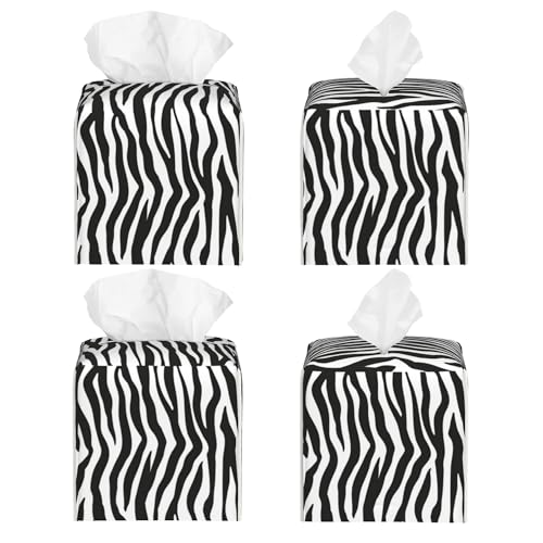 Zebra Stripes Tissue Box Cover Square,Black and White Stripe Tissue Box Holder Waterproof Leather Facial Paper Organizer Dispenser for Bathroom Home Car Nightstand Vanity Desk - color: Color-12