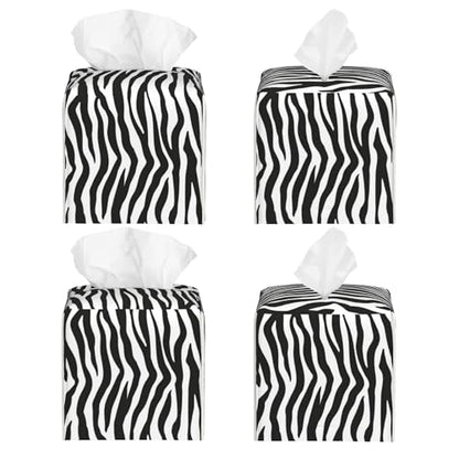 Zebra Stripes Tissue Box Cover Square,Black and White Stripe Tissue Box Holder Waterproof Leather Facial Paper Organizer Dispenser for Bathroom Home Car Nightstand Vanity Desk - color: Color-12