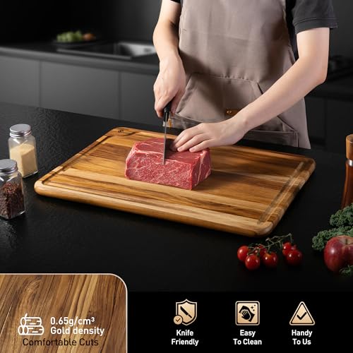 Extra Large Teak Cutting Board 20'' Kitchen Non Slip Wood Butcher Block | Wooden Chopping Board, Heavy Duty, Over Sink, Solid Thick, Meat, Easy to Clean, Extra Large, Best Kitchen Essential Gift - style: 20 IN