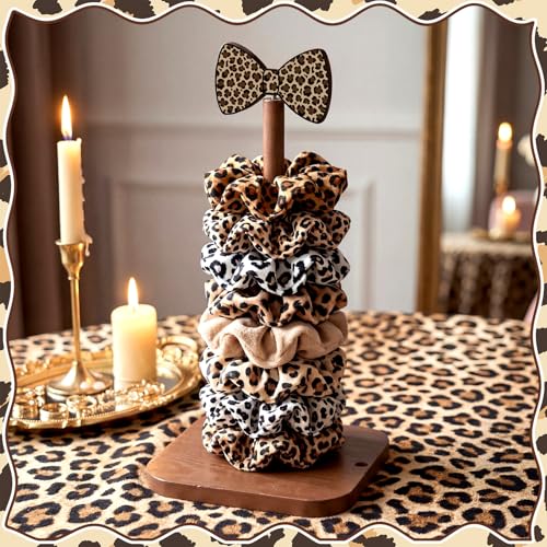Leinuosen Leopard Print Bow Paper Towel Holder Coquettish Cute Bow Wooden Paper Towel Holder Cheetah Print Bathroom Countertop Accessories Kitchen Stand Roll Organizer Standing Apartment Decor Gift - style: Leopard Print Bow