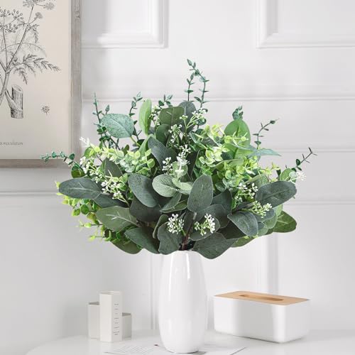 Eucalyptus Leaves Stems 30 PCS, 4 Kinds Mixed Artificial Greenery Stems for Wedding Decor Vase Floral Arrangement Centerpiece