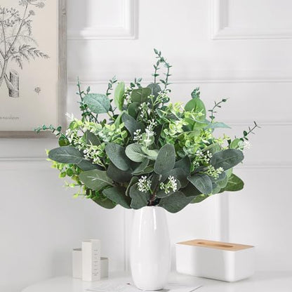 Eucalyptus Leaves Stems 30 PCS, 4 Kinds Mixed Artificial Greenery Stems for Wedding Decor Vase Floral Arrangement Centerpiece