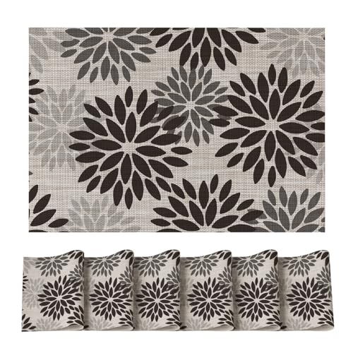 Artoid Mode Floral Vinyl Placemats Set of 6, Heat Resistant Washable Non-Slip Plastic PVC Halloween Place Mats for Party Kitchen Dining Decor, Black - color: Black, size: 12" x 18", Rectangular 6 Pcs