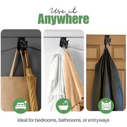 Evelots Cat Over The Door Hooks for Hanging - Black - Over The Door Organizer - Strong Metal Hooks - size: 1 Pack, style: Scratching Cat Design
