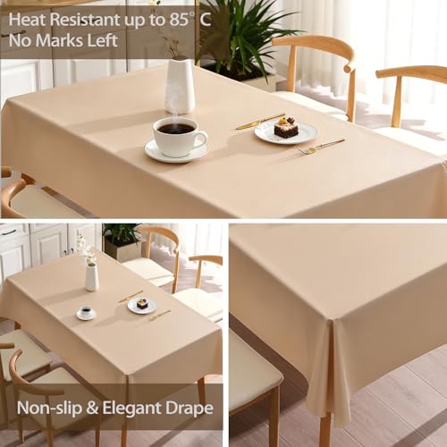 PVC Tablecloth Waterproof Rectangle Table Cloth, Oil Proof & 185°F Heat Resistant Wipeable Cover, Heavy Duty Non for Kitchen Dining Camping Festivities (70"x55") (Champagne Color) - color: Champagne Color