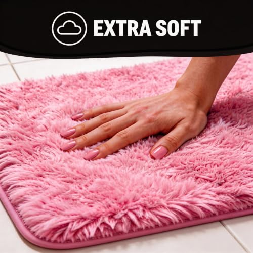 Shaggy Bathroom Rugs Set Plush Velvet Bath Rugs Non-Slip Bath Mat Set 3 Piece,Washable Mats,Absorbent Shaggy Rugs Super Soft U-Shaped Toilet Rug,Bahroom Carpets for Bathroom,Tub,Shower(Light Pink - color: Light Pink
