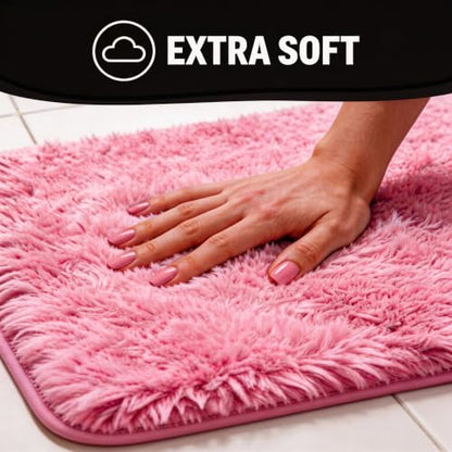 Shaggy Bathroom Rugs Set Plush Velvet Bath Rugs Non-Slip Bath Mat Set 3 Piece,Washable Mats,Absorbent Shaggy Rugs Super Soft U-Shaped Toilet Rug,Bahroom Carpets for Bathroom,Tub,Shower(Light Pink - color: Light Pink