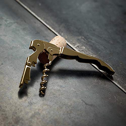 Viski 24k Gold Plated Signature Double Hinged Waiter's Corkscrew Wine Opener, Stainless Steel with Built-in Bottle Opener & Foil Cutter for Home Bar, Kitchen, Travel, Gifts for Wine Lovers, Set of 1 - style: Standard