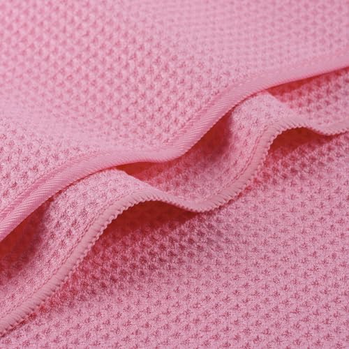 MICROFI Waffle Weave Bath Towel Set, Microfiber, 4 Pieces (Body/Hair/Hand/Face), Quick Dry, Lightweight, Super Absorbent, Lint Free, 380 GSM (Pink) - color: Pink