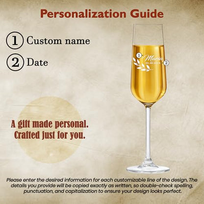 Personalized Champagne Flutes with Names – Minimal Laurel Design Engraved Wedding Glasses, Custom Name & Date Champagne Flute, Wedding Toast Glasses (Champagne Flutes-D6) - color: Champagne Flutes-D6