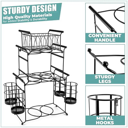 Sorbus® Buffet Caddy — 7-Piece Stackable Set Includes Plate, Napkin, and Silverware Holder, 3-Tier Detachable Tabletop Organizer — Ideal for Kitchen, Dining, Entertaining, Parties,Thanksgiving (Black) - color: Black