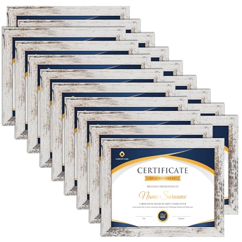 PETAFLOP Bulk Document Frames 8.5x11 Certificate Picture Frame Set of 18, Distressed White Frame for Wall Tabletop Vertically and Horizontally - color: Distressed white, size: 8.5x11
