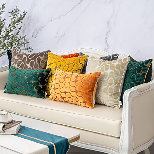 Beige Square Throw Pillow Cover Wavy Velvet Cushion Cover Modern Zippered Pillowcase for Sofa Couch Bedroom Living Room Chair, 20 x 20 Inch - color: Beige, size: 20" x 20" (Pack of 1)