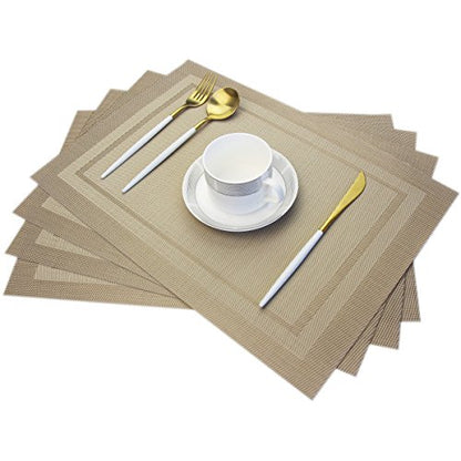 Placemats Easy to Clean Non-Slip Woven Plastic Placemats for Kitchen Table Washable Table Mats Set of 4 (Beige) - color: Beige, size: placemats set of 4