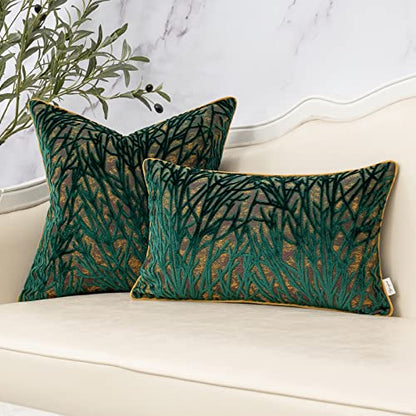 Green Throw Pillow Cover Velvet Cushion Cover Branches Rectangular Pillowcase for Sofa Couch Bedroom Living Room, 12x20 Inch - color: Green, size: 20" x 12" (Pack of 1)