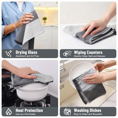 Homaxy Premium 100% Cotton Kitchen Towels 18"x28", 6 Pack, Black | Large Kitchen Hand Towels, Soft and Absorbent Tea Towel, Dish Towels with Hanging Loops - color: Black, size: 18 x 28 - 6 Pack