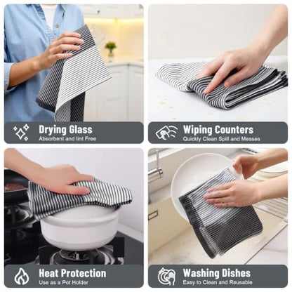 Homaxy Premium 100% Cotton Kitchen Towels 18"x28", 4 Pack, Black | Large Kitchen Hand Towels, Soft and Absorbent Tea Towel, Dish Towels with Hanging Loops - color: Black, size: 18 x 28 - 4 Pack