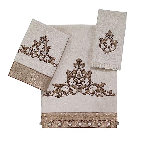 Avanti Linens - 3pc Towel Set, Soft & Absorbent Cotton Towels (Monaco Collection, Ivory) - color: Ivory, size: 3pc Towel Set