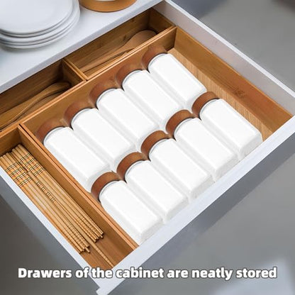 6Pcs 4 oz Square Glass Spice Jars with Label, Empty Spice Containers with Wooden Lids, Square Seasoning Containers and Supplement Set, Small Seasoning Bottles for Salt, Sugar, Pepper (White) - color: White