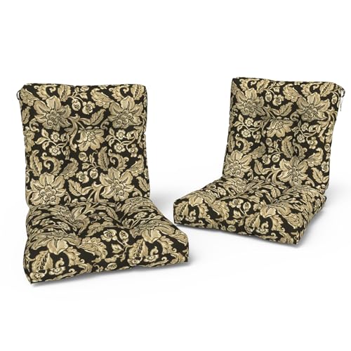 LVTXIII Outdoor Low Back Chair Cushions, Seasonal Replacement Adirondack Chair Cushion with Ties, Patio Waterproof Seat Cushions for Home Garden Use, 21 W x 21 D, Set of 2, Jacobean Black - color: Jacobean Black, size: 42x21x4