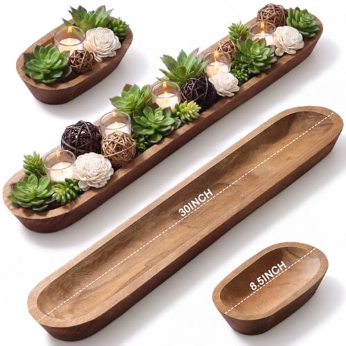 Sawysine 30 Inch & 8.5 Inch Wooden Dough Bowl Decoration Long Bread, Brown | Rustic Bowl Tray, Vintage Hand, Table Centerpiece, Living, Room, Home, Dining Kitchen Decoration - color: Brown, size: 30" & 8.5"
