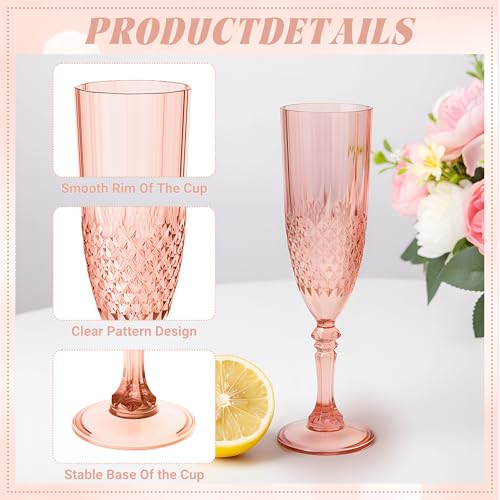 12 Pack Plastic Champagne Flutes, Rose Gold Reusable Champagne Glass | Unbreakable Hard Plastic Mimosa Cups Bulk with Stem, Fancy Stemware for Wedding, Party & NYE Celebration - color: Rose Gold