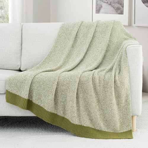 Carriediosa Heather Throw Blanket 50" X 60", 400GSM Ultra Soft Microfiber Fuzzy Fluffy Reversible Knitted Blankets Cozy Plush Lightweight and Warm Fall Throws for Couch, Bed, Sofa, Olive Green | Olive Green, Fuzzy Fluffy Cozy Plush Knit Knitted Throws, Li