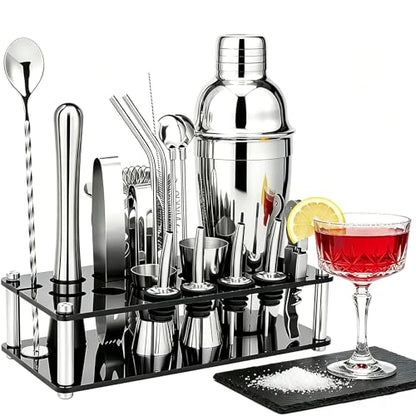 XDNOOK 5pcs Cocktail Shaker Set Bartender Kit,Professional Bar Set, Jigger,Mixer Spoon, Muddler, Liquor Pourers Ideal Bar Accessories for Home, Gift for Christmas, Birthday, Beginners