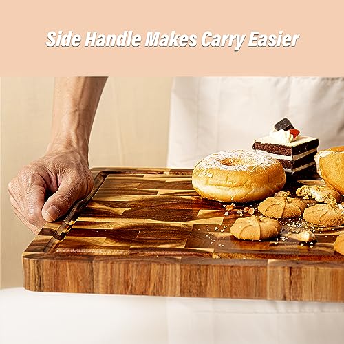 End Grain Butcher Block 15"x11", Premium Acacia Wood Cutting Board with Juice Groove, TJ POP Medium Chopping Board for Kitchen, 1.2" Thick - color: End grain-rectangle