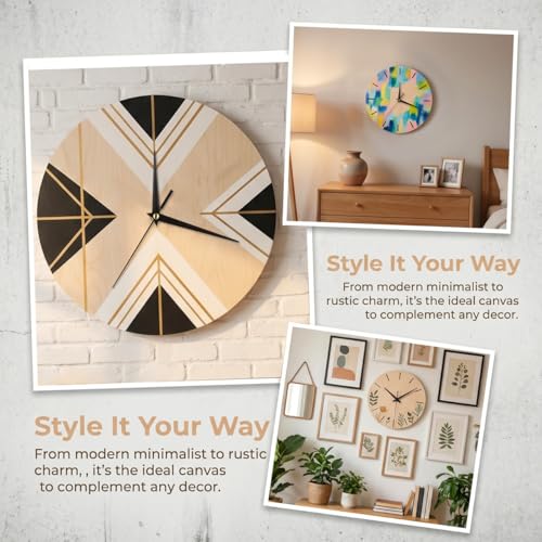 STOBAZA Blank Wooden Clock Dial for Crafts: Unfinished Wooden Dial Painting Clock Face with Pointer & Easel for Kids Learning Accessories DIY Replacement Parts Decorative for Kitchen（Without pointers）