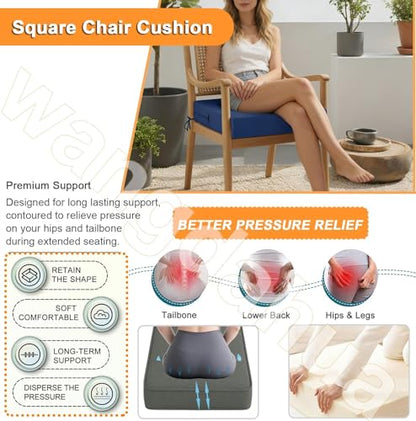 Outdoor Chair Cushions Set of 2 16x16 In, Waterproof Fade Resistant Patio Furniture Cushions, 2 In Thick Sofa Couch Seat Cushion Replacement, Square Chair Pads w/ Ties and Washable Cover, Lake Blue - color: Lake Blue, size: 16x16x2 in