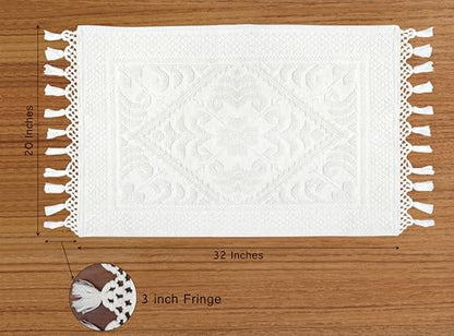 COTTON CRAFT Woven Area Rug - 2 Pack White Jacquard Dhurrie with Fringe | Boho Farmhouse Rustic Textured Cotton Throw Rug - Washable Accent Mat for Bedroom Living Room Entryway Nursery - 20x32 - color: White - 2 Pack, size: 1'8" x 2'8" (Rectangular)