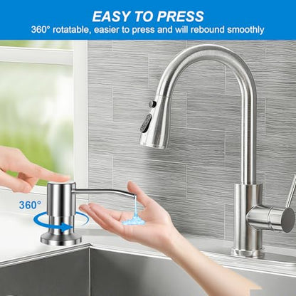 Soap Dispenser for Kitchen Sink, Upgrade Built in Sink Soap Dispenser Brushed Nickel, Countertop Sink Soap Dispenser Pump with 47" Extension Tube kit, No Need More Refills - color: Brushed Nickel
