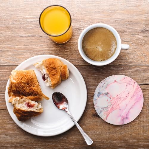 Cute Pink Marble Coasters Set of 4, 4 Inch Office Aesthetic Absorbent Drink Coasters for Women - color: Pink Marble