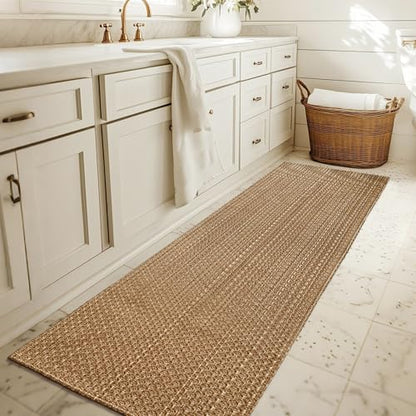 Tan Brown Faux Jute Runner Rug 2x6 ft,Braided Rubber Backed Hallway Rug | Non Slip Washable Neutral Runner Mat for Entryway,Kitchen,Bathroom and Indoor hallway - size: 2' x 6' (Rectangular)