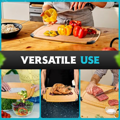 Dishwasher Safe Cutting Boards for Kitchen - Set of 2 Composite Wood Chopping Boards with Juice Groove, Non-Slip Grips, Non-Porous Surface, Heat Resistant Up to 350°F (14.5 x 11 and 11.7 x 9.3 Inch) - color: Natural