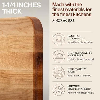 John Boos Chop-N-Slice Series Rectangular Maple Cutting Board, 20" x 14" x 1.25", 10 lb – Reversible Edge-Grain Butcher Block with Finger Grips, Made in the USA - size: 20"L x 14"W