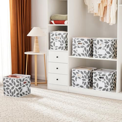 MAX Houser Set of 4 Foldable Fabric Storage Bins with Dual Plastic Handles, Closet Bedroom Drawer Organizer, Grey - color: 27 dark grey