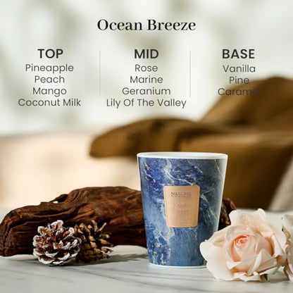 M&SENSE Ocean Breeze Scented Soy Candle, 3 Wick Highly Scented 14.1 Oz 75H, Aromatherapy Christmas Gift for Women and Men - color: Ocean Breeze, size: Medium