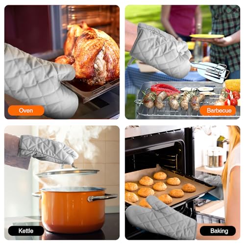 Silicone Oven Mitts, Heat Resistant 2PCS Oven Mitts with Soft Cotton Lining, Waterproof Non-Slip Grip Oven Glove, Kitchen Potholder Mits for BBQ, Baking, Cooking, 10.5Inch - Dark Grey - color: Dark Grey