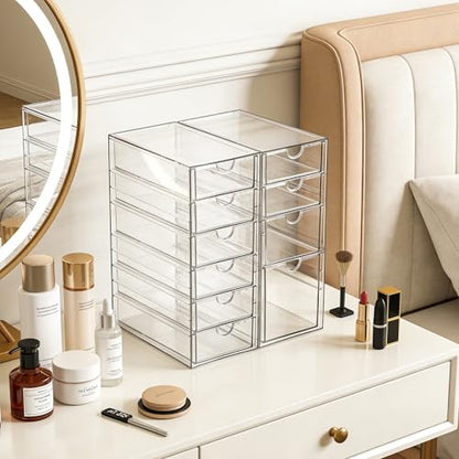 Prsildan Hair Accessories Organizer Acrylic Drawer with 10 Drawers | Clear, Craft Art Supply Storage, For Office Desk Bathroom Vanity Countertop, Set of 2 - size: 10 Drawers
