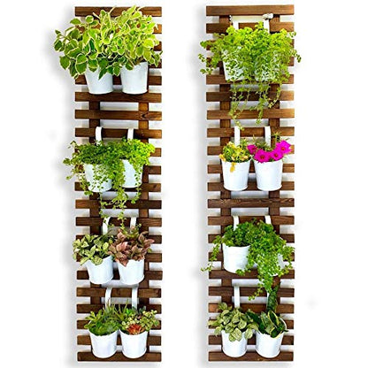 ShopLaLa Wooden Wall Planter (120cm, 2 Pack) Wooden Hanging Flower Plants | Large Outdoor Plants, Live Vertical Garden, Plant Wall Mount Flower Pot Holder Hanger Stand Green Herb Wall Decor - size: 120cm (47.2") x 2