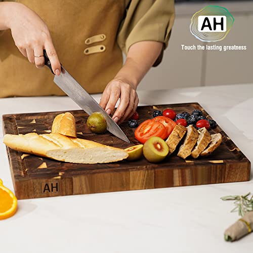 Large Solid Acacia Wood Butcher Block 17x13x1.5 in Cutting Board | Double-Sided Serving Boards,Non-slip Mats,Juice Groove,Heavy Duty Wood Block for Chefs,Large Kitchen Boards for Charcuterie - size: 17"L x 13"W
