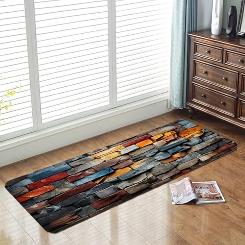 Non-Skid Low Pile Sponge Foam Door Entry Rug for Bathroom Mat,Separate Tub Shower Skid Proof Rugs, Home 3D Optical Illusion Rug Non Slip Bath Mats Welcome Mat 47 x 17.5 inches - color: Multi15