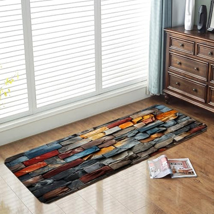 Non-Skid Low Pile Sponge Foam Door Entry Rug for Bathroom Mat,Separate Tub Shower Skid Proof Rugs, Home 3D Optical Illusion Rug Non Slip Bath Mats Welcome Mat 47 x 17.5 inches - color: Multi15