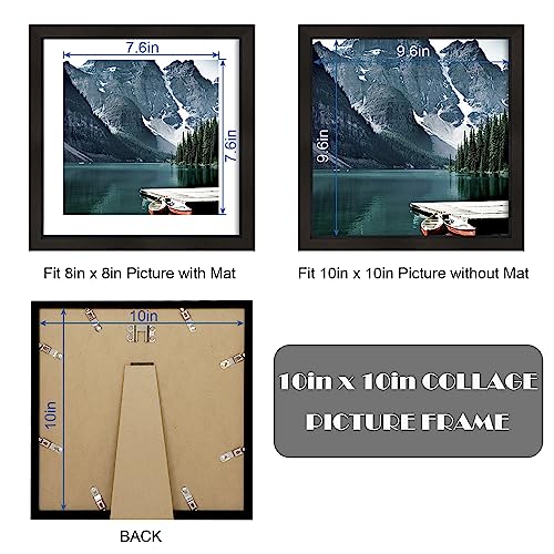 Hongkee 10x10 Black Picture Frames set of 3, Made of Wooden and Real Glass Square Photo frame - Displays 8x8 Picture With Mat or 10 x 10 Without Mat, Desktop & Wall Collage Frame set - color: Black, size: 10x10 in